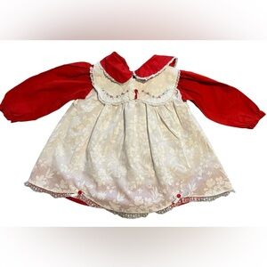 MAYFAIR vintage twirl toddler 24m Red Pinny Christmas cottage Pinafore dress 70s